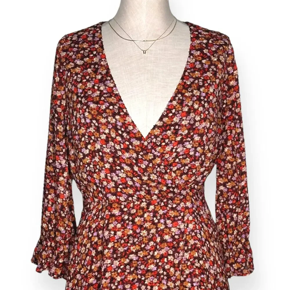 MADEWELL Clipdot Faux Wrap Midi Dress Floral Spring Prairie Cottagecore 6 Red